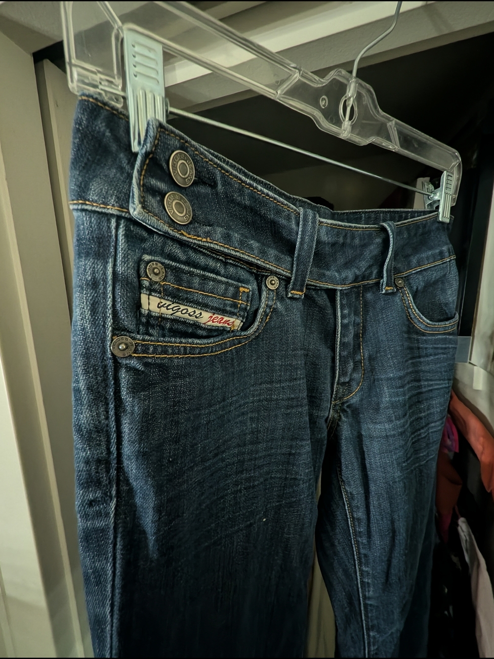 Vigoss Cross Belt Button Dark Wash Flare Jeans Size 27 - Picture 3 of 9